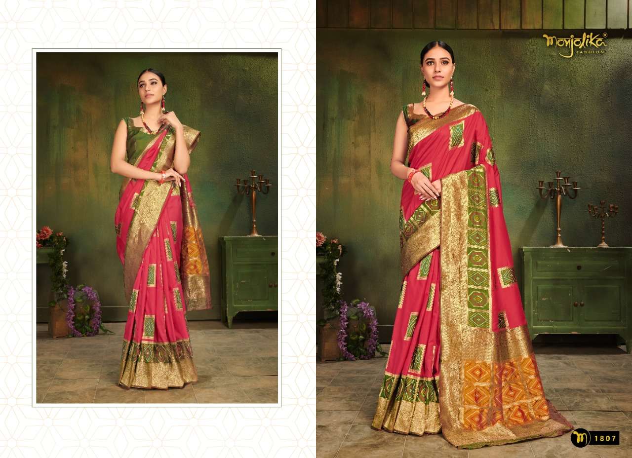 VARTIKA VOL-18 BY MONJOLIKA 1801 TO 1808 SERIES INDIAN TRADITIONAL WEAR COLLECTION BEAUTIFUL STYLISH FANCY COLORFUL PARTY WEAR & OCCASIONAL WEAR PATOLA SILK SAREES AT WHOLESALE PRICE