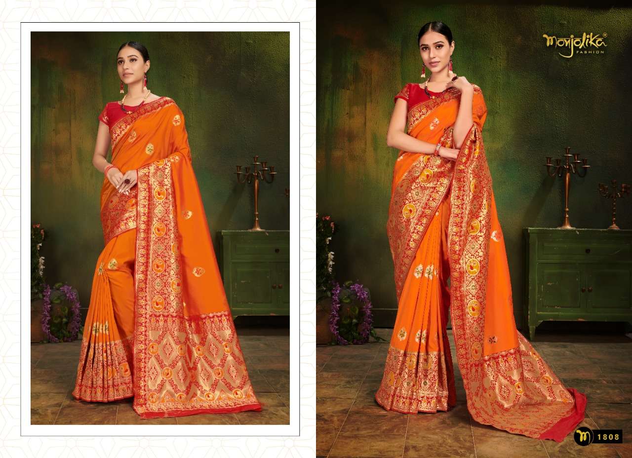 VARTIKA VOL-18 BY MONJOLIKA 1801 TO 1808 SERIES INDIAN TRADITIONAL WEAR COLLECTION BEAUTIFUL STYLISH FANCY COLORFUL PARTY WEAR & OCCASIONAL WEAR PATOLA SILK SAREES AT WHOLESALE PRICE