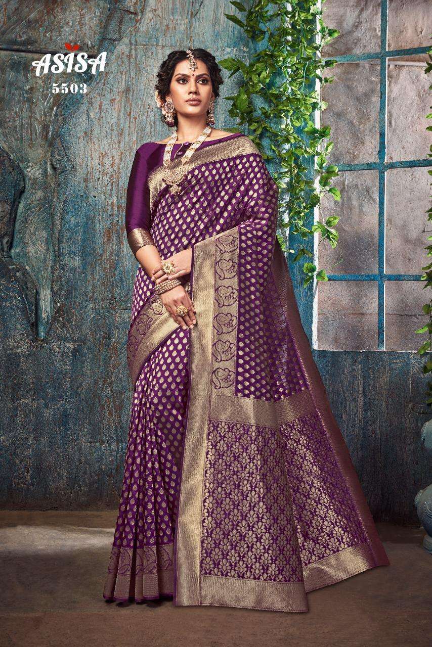 SILKINA BY ASISA 5501 TO 5509 SERIES INDIAN TRADITIONAL WEAR COLLECTION BEAUTIFUL STYLISH FANCY COLORFUL PARTY WEAR & OCCASIONAL WEAR ZARI LICHI SILK SAREES AT WHOLESALE PRICE