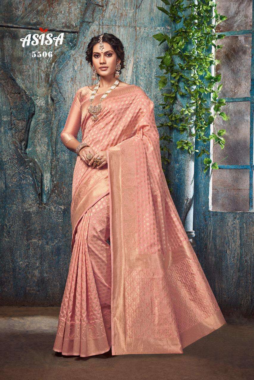 SILKINA BY ASISA 5501 TO 5509 SERIES INDIAN TRADITIONAL WEAR COLLECTION BEAUTIFUL STYLISH FANCY COLORFUL PARTY WEAR & OCCASIONAL WEAR ZARI LICHI SILK SAREES AT WHOLESALE PRICE