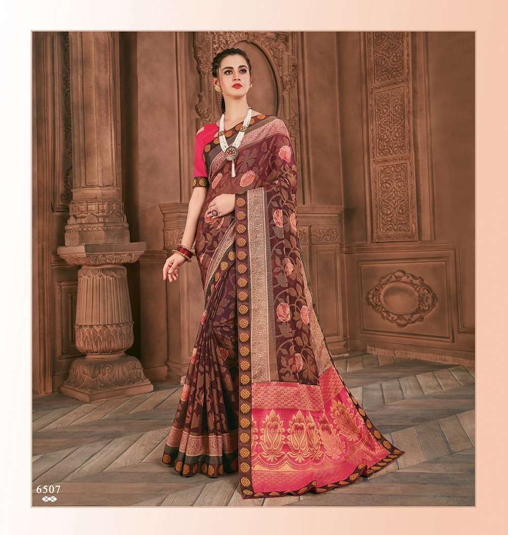 SUFIAA BY FASHID WHOLESALE 6501 TO 6509 SERIES INDIAN TRADITIONAL WEAR COLLECTION BEAUTIFUL STYLISH FANCY COLORFUL PARTY WEAR & OCCASIONAL WEAR CHIFFON BRASSO SAREES AT WHOLESALE PRICE