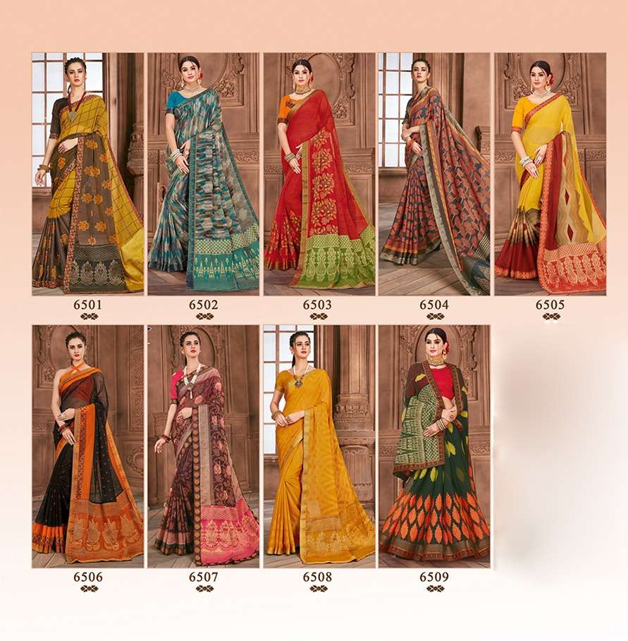 SUFIAA BY FASHID WHOLESALE 6501 TO 6509 SERIES INDIAN TRADITIONAL WEAR COLLECTION BEAUTIFUL STYLISH FANCY COLORFUL PARTY WEAR & OCCASIONAL WEAR CHIFFON BRASSO SAREES AT WHOLESALE PRICE