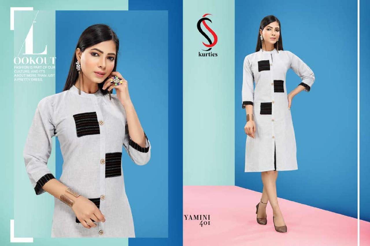 YAMINI VOL-4 BY  S S KURTIS 401 TO 410 SERIES BEAUTIFUL COLORFUL STYLISH FANCY CASUAL WEAR & ETHNIC WEAR & READY TO WEAR HANDLOOM COTTON KURTIS AT WHOLESALE PRICE