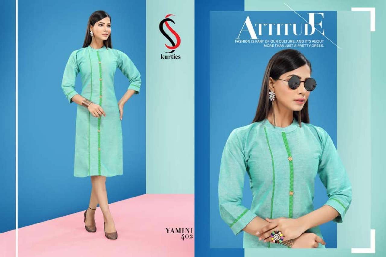 YAMINI VOL-4 BY  S S KURTIS 401 TO 410 SERIES BEAUTIFUL COLORFUL STYLISH FANCY CASUAL WEAR & ETHNIC WEAR & READY TO WEAR HANDLOOM COTTON KURTIS AT WHOLESALE PRICE