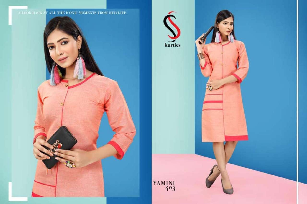 YAMINI VOL-4 BY  S S KURTIS 401 TO 410 SERIES BEAUTIFUL COLORFUL STYLISH FANCY CASUAL WEAR & ETHNIC WEAR & READY TO WEAR HANDLOOM COTTON KURTIS AT WHOLESALE PRICE