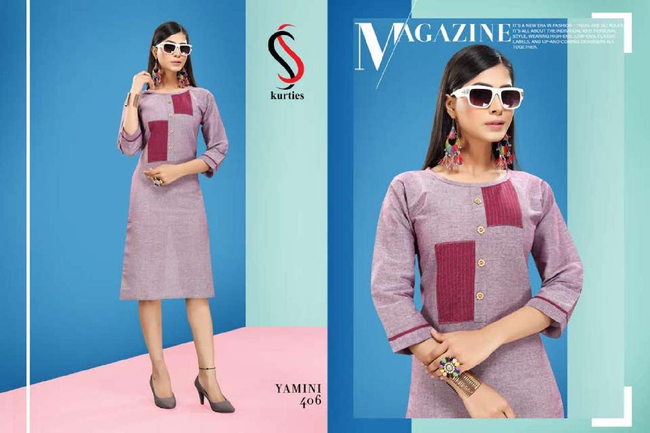 YAMINI VOL-4 BY  S S KURTIS 401 TO 410 SERIES BEAUTIFUL COLORFUL STYLISH FANCY CASUAL WEAR & ETHNIC WEAR & READY TO WEAR HANDLOOM COTTON KURTIS AT WHOLESALE PRICE