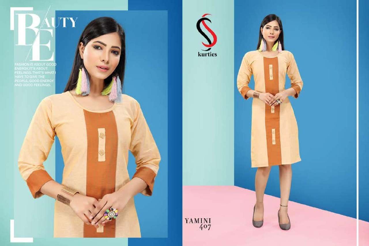 YAMINI VOL-4 BY  S S KURTIS 401 TO 410 SERIES BEAUTIFUL COLORFUL STYLISH FANCY CASUAL WEAR & ETHNIC WEAR & READY TO WEAR HANDLOOM COTTON KURTIS AT WHOLESALE PRICE