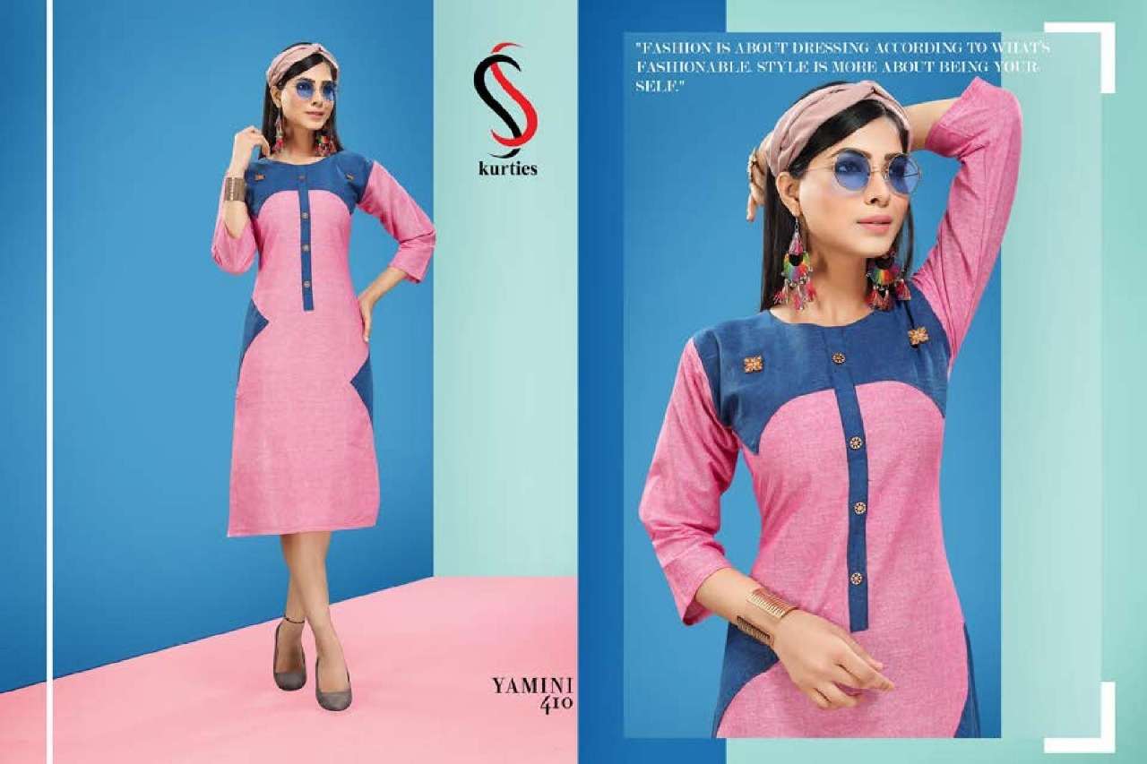 YAMINI VOL-4 BY  S S KURTIS 401 TO 410 SERIES BEAUTIFUL COLORFUL STYLISH FANCY CASUAL WEAR & ETHNIC WEAR & READY TO WEAR HANDLOOM COTTON KURTIS AT WHOLESALE PRICE