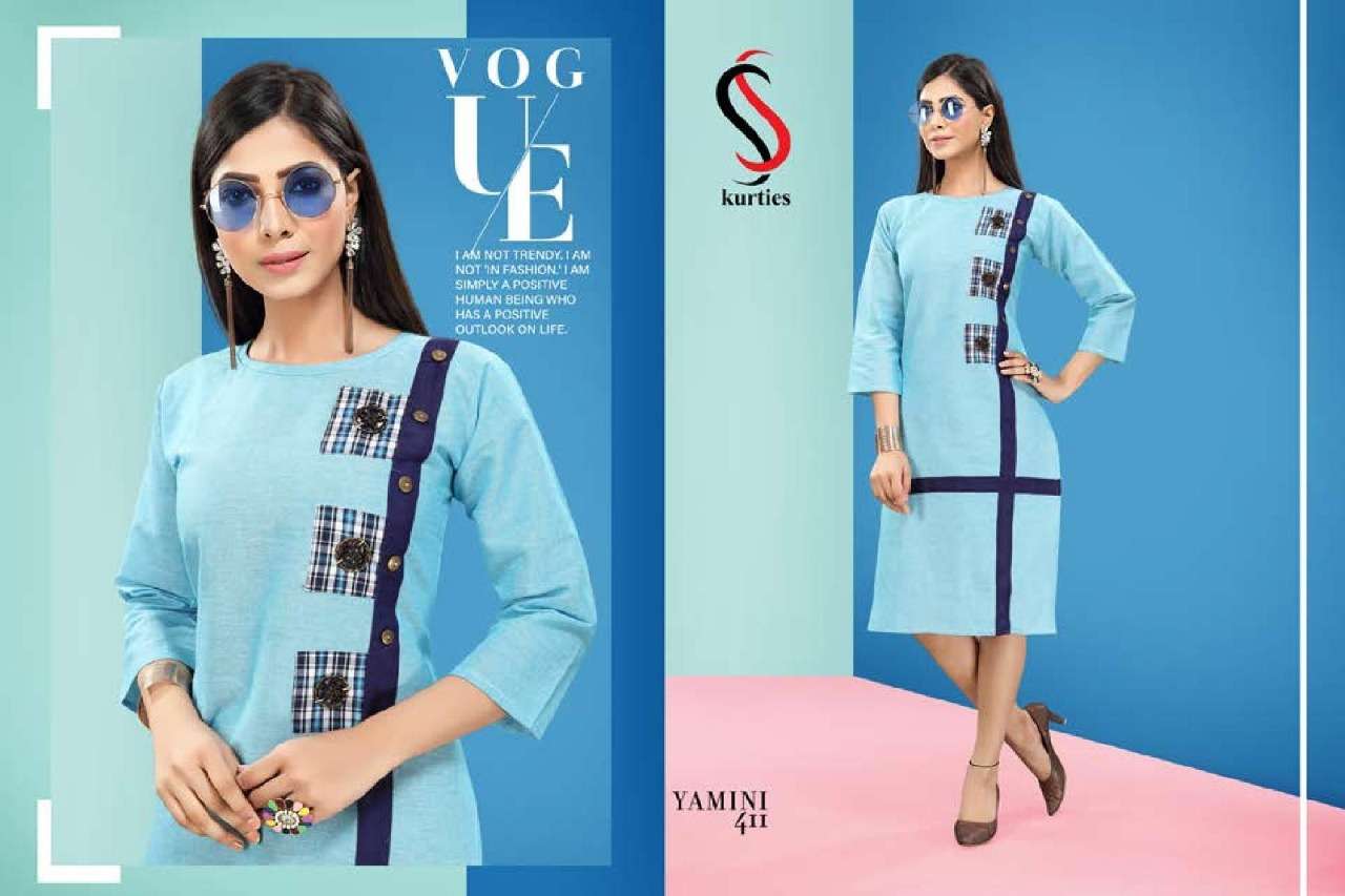 YAMINI VOL-4 BY  S S KURTIS 401 TO 410 SERIES BEAUTIFUL COLORFUL STYLISH FANCY CASUAL WEAR & ETHNIC WEAR & READY TO WEAR HANDLOOM COTTON KURTIS AT WHOLESALE PRICE