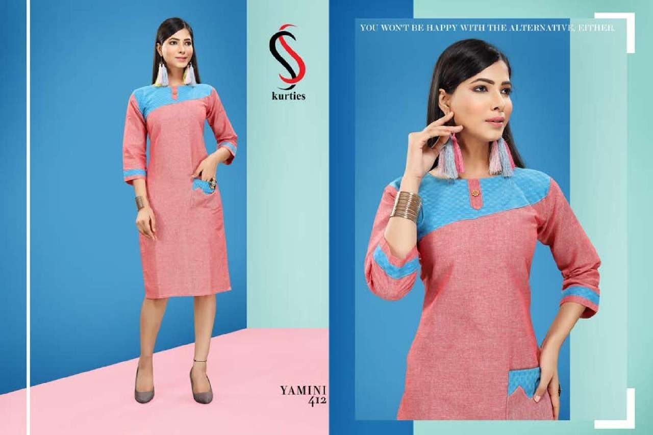 YAMINI VOL-4 BY  S S KURTIS 401 TO 410 SERIES BEAUTIFUL COLORFUL STYLISH FANCY CASUAL WEAR & ETHNIC WEAR & READY TO WEAR HANDLOOM COTTON KURTIS AT WHOLESALE PRICE