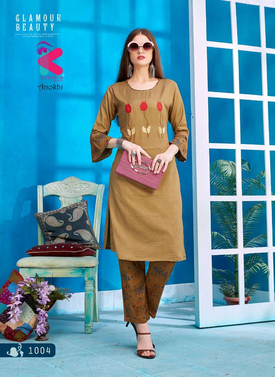 ANOKHI BY KERSOME 1001 TO 1008 SERIES BEAUTIFUL COLORFUL STYLISH FANCY CASUAL WEAR & ETHNIC WEAR & READY TO WEAR RAYON SLUB EMBROIDERED KURTIS AT WHOLESALE PRICE