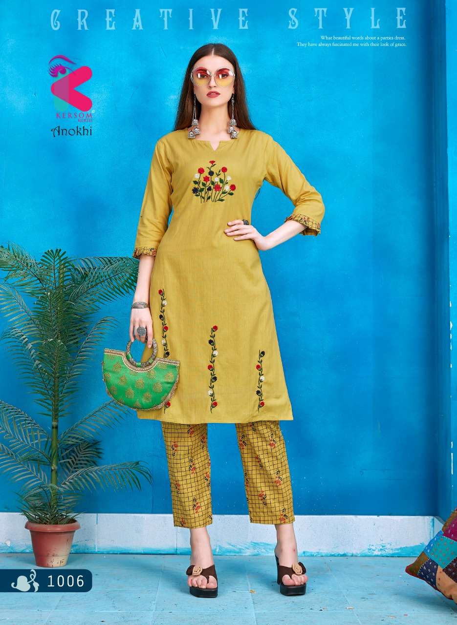 ANOKHI BY KERSOME 1001 TO 1008 SERIES BEAUTIFUL COLORFUL STYLISH FANCY CASUAL WEAR & ETHNIC WEAR & READY TO WEAR RAYON SLUB EMBROIDERED KURTIS AT WHOLESALE PRICE