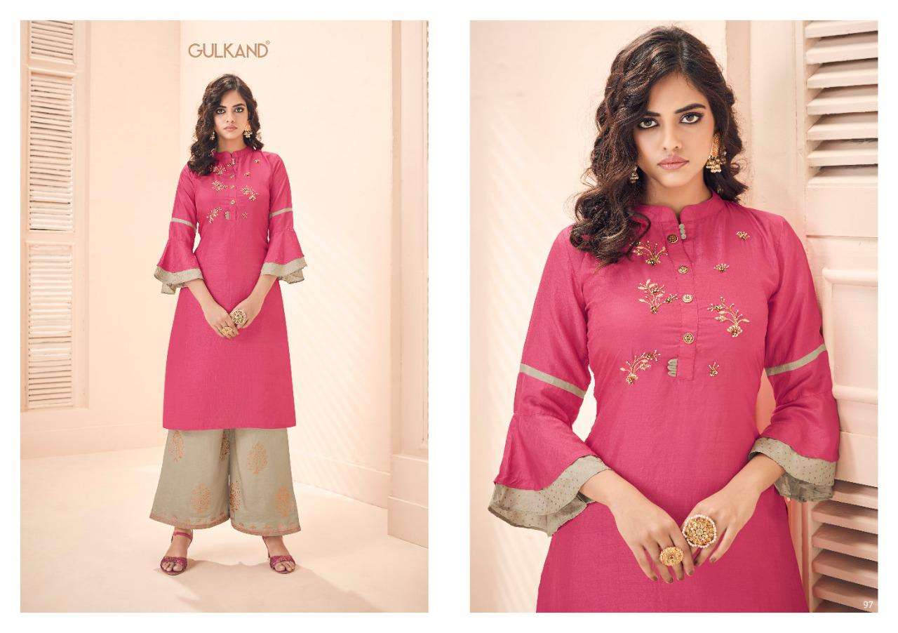 MIRROR BY GULKAND 91 TO 98 SERIES BEAUTIFUL STYLISH FANCY COLORFUL CASUAL WEAR & ETHNIC WEAR & READY TO WEAR DOLA SILK WITH HAND WORK KURTIS AT WHOLESALE PRICE