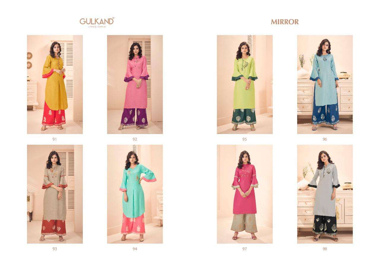MIRROR BY GULKAND 91 TO 98 SERIES BEAUTIFUL STYLISH FANCY COLORFUL CASUAL WEAR & ETHNIC WEAR & READY TO WEAR DOLA SILK WITH HAND WORK KURTIS AT WHOLESALE PRICE