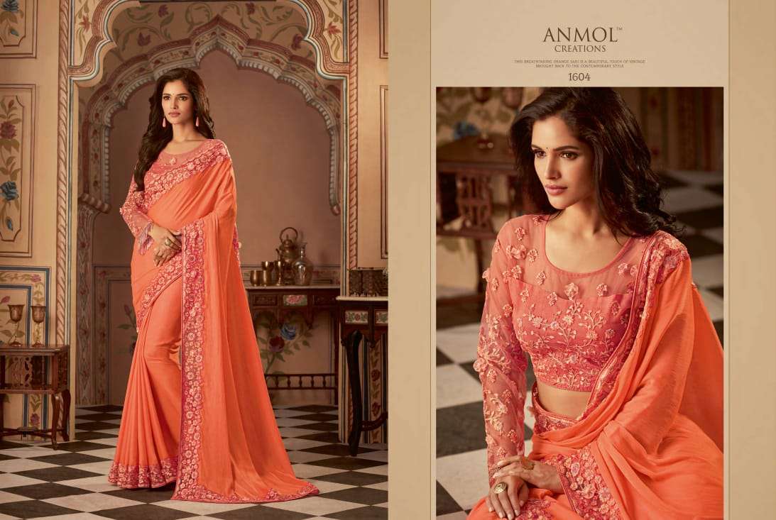 SHADES VOL-2 BY ANMOL CREATION 1601 TO 1615 SERIES INDIAN TRADITIONAL WEAR COLLECTION BEAUTIFUL STYLISH FANCY COLORFUL PARTY WEAR & OCCASIONAL WEAR SILK CHIFFON PRINTED SAREES AT WHOLESALE PRICE