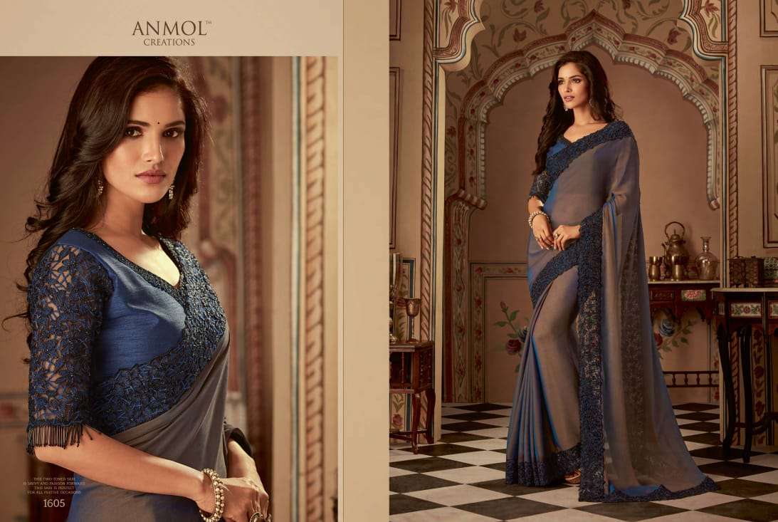 SHADES VOL-2 BY ANMOL CREATION 1601 TO 1615 SERIES INDIAN TRADITIONAL WEAR COLLECTION BEAUTIFUL STYLISH FANCY COLORFUL PARTY WEAR & OCCASIONAL WEAR SILK CHIFFON PRINTED SAREES AT WHOLESALE PRICE