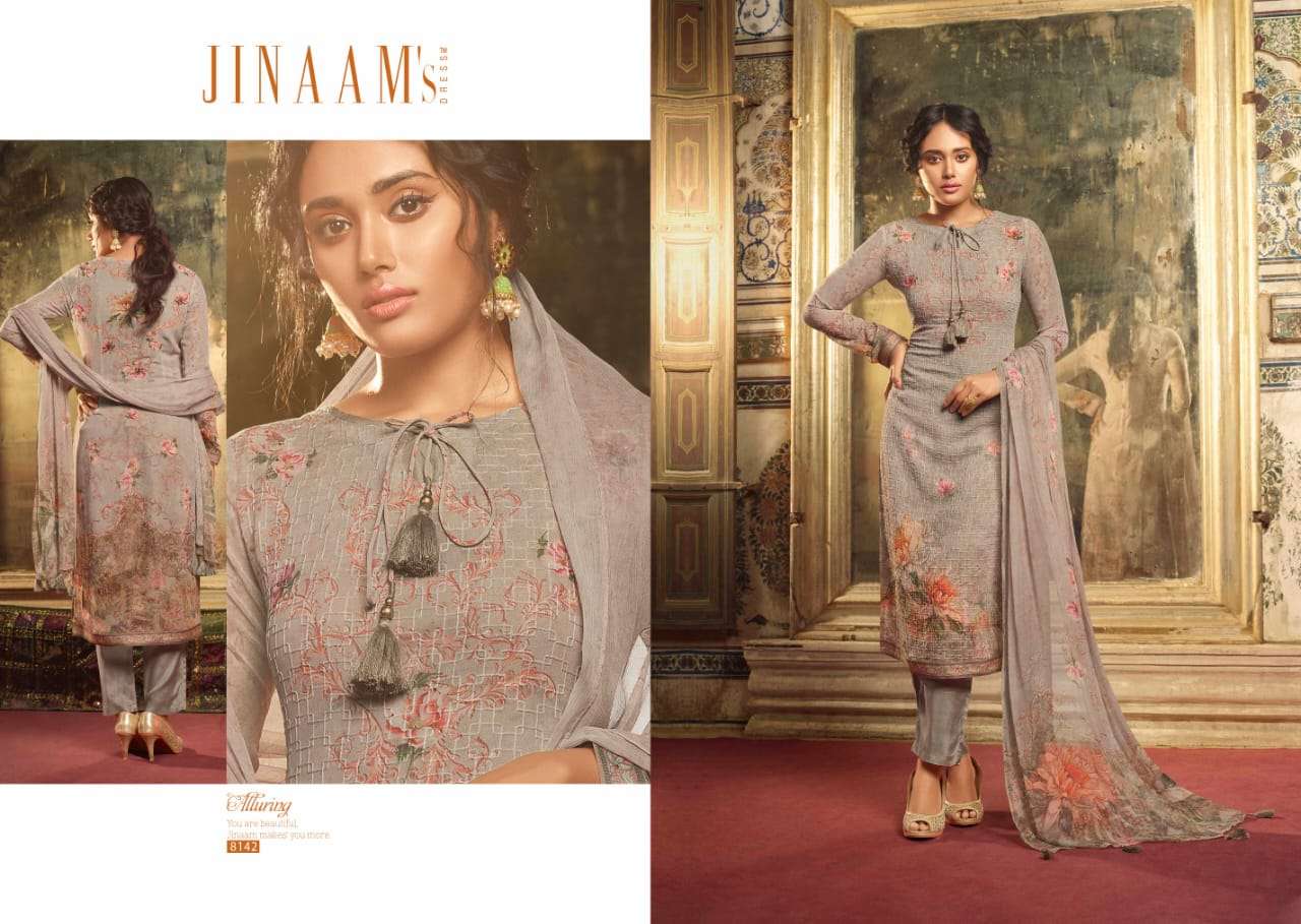 SHABAB BY JINAAM DRESSES 8142 TO 8147 SERIES BEAUTIFUL SUITS STYLISH FANCY COLORFUL PARTY WEAR & ETHNIC WEAR GEORGETTE PRINTED WITH EMBROIDERY DRESSES AT WHOLESALE PRICE