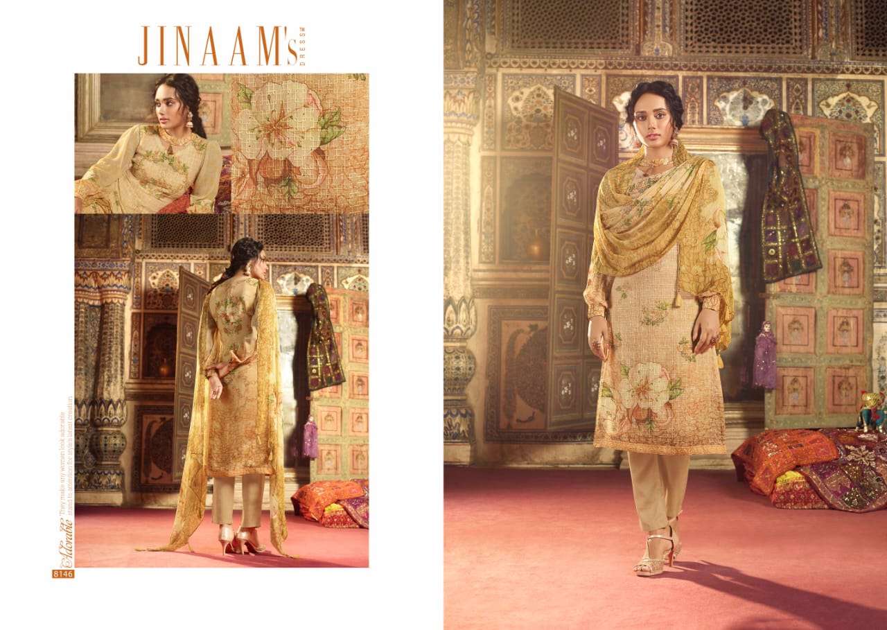 SHABAB BY JINAAM DRESSES 8142 TO 8147 SERIES BEAUTIFUL SUITS STYLISH FANCY COLORFUL PARTY WEAR & ETHNIC WEAR GEORGETTE PRINTED WITH EMBROIDERY DRESSES AT WHOLESALE PRICE