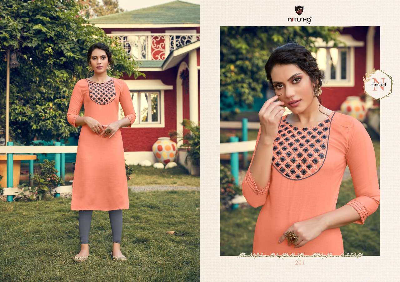 FOGG VOL-2 BY NITISHA NX 201 TO 209 SERIES BEAUTIFUL STYLISH COLORFUL FANCY PARTY WEAR & ETHNIC WEAR & READY TO WEAR HEAVY COTTON SLUB WITH EMBROIDERY KURTIS AT WHOLESALE PRICE