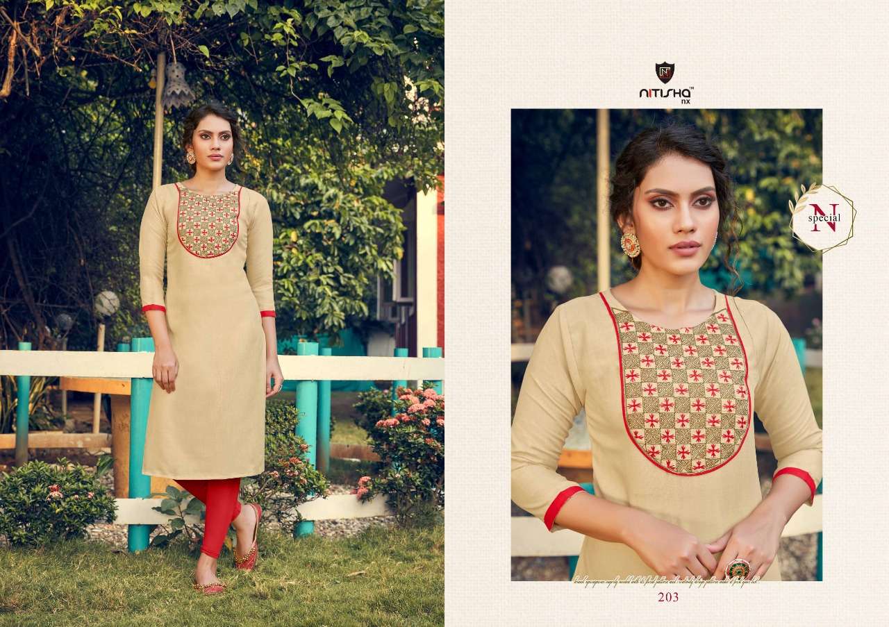 FOGG VOL-2 BY NITISHA NX 201 TO 209 SERIES BEAUTIFUL STYLISH COLORFUL FANCY PARTY WEAR & ETHNIC WEAR & READY TO WEAR HEAVY COTTON SLUB WITH EMBROIDERY KURTIS AT WHOLESALE PRICE