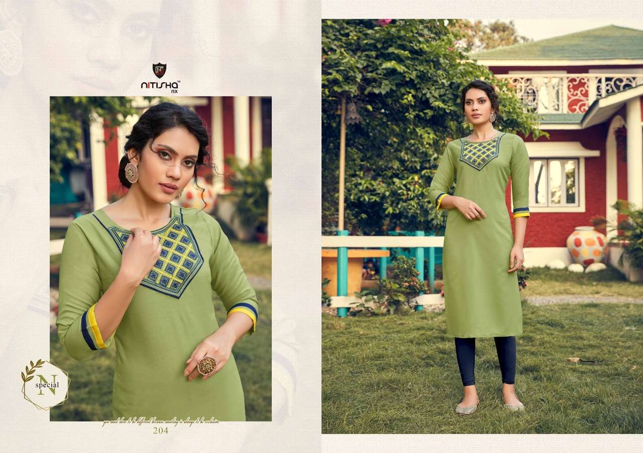 FOGG VOL-2 BY NITISHA NX 201 TO 209 SERIES BEAUTIFUL STYLISH COLORFUL FANCY PARTY WEAR & ETHNIC WEAR & READY TO WEAR HEAVY COTTON SLUB WITH EMBROIDERY KURTIS AT WHOLESALE PRICE