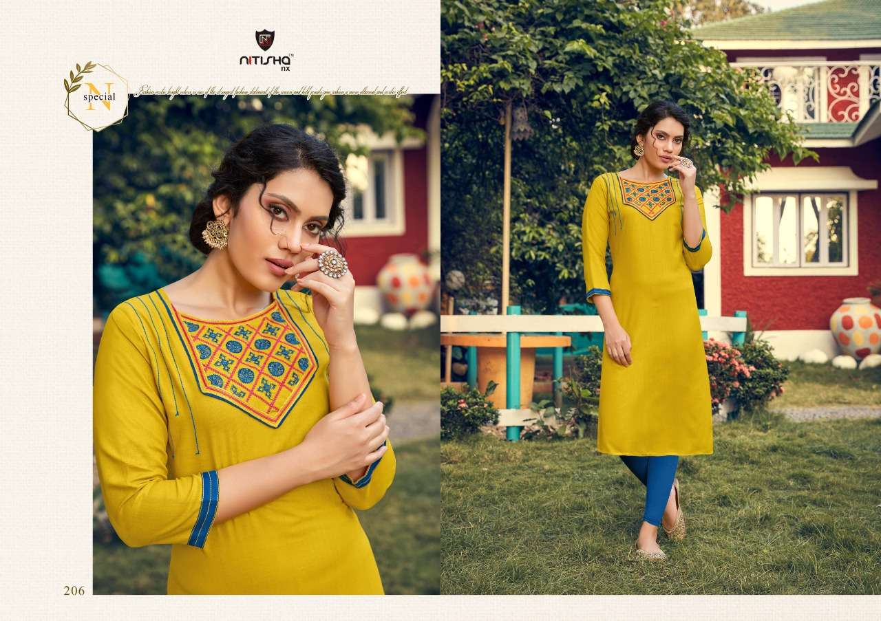 FOGG VOL-2 BY NITISHA NX 201 TO 209 SERIES BEAUTIFUL STYLISH COLORFUL FANCY PARTY WEAR & ETHNIC WEAR & READY TO WEAR HEAVY COTTON SLUB WITH EMBROIDERY KURTIS AT WHOLESALE PRICE