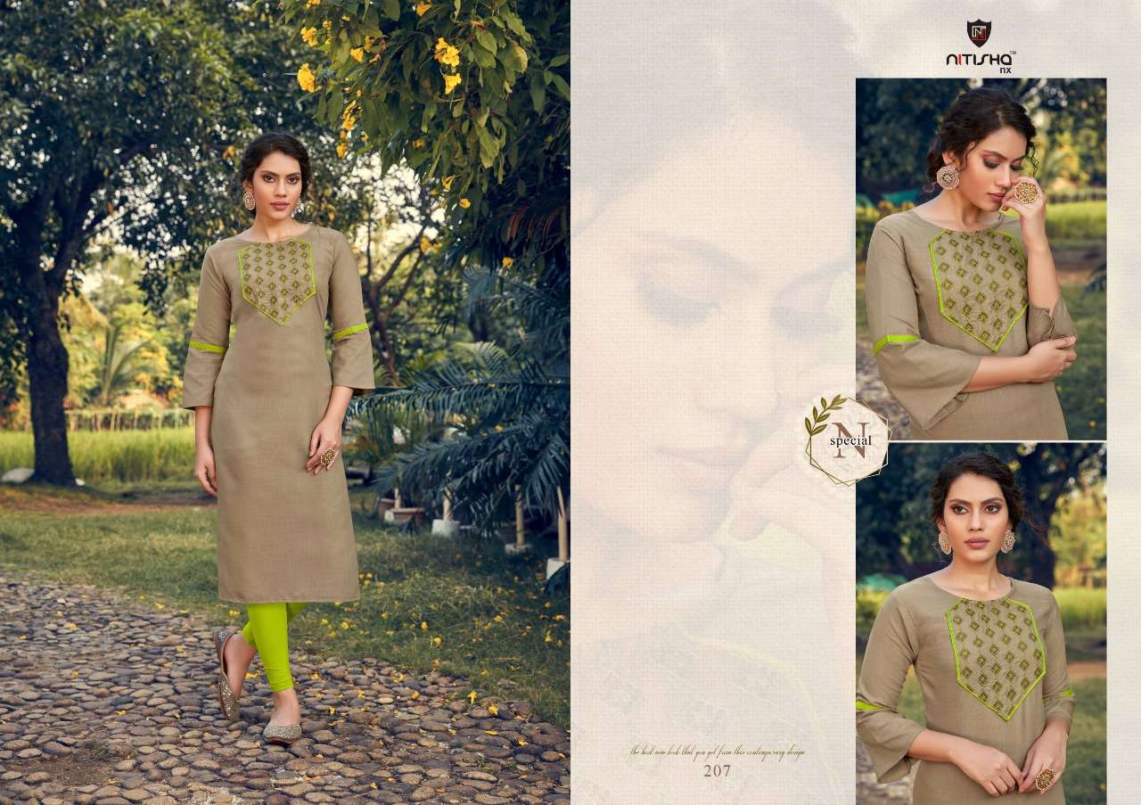 FOGG VOL-2 BY NITISHA NX 201 TO 209 SERIES BEAUTIFUL STYLISH COLORFUL FANCY PARTY WEAR & ETHNIC WEAR & READY TO WEAR HEAVY COTTON SLUB WITH EMBROIDERY KURTIS AT WHOLESALE PRICE