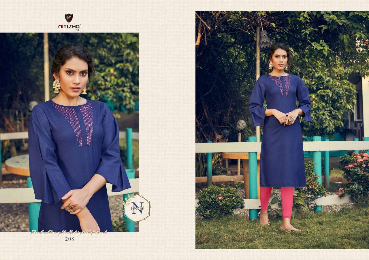FOGG VOL-2 BY NITISHA NX 201 TO 209 SERIES BEAUTIFUL STYLISH COLORFUL FANCY PARTY WEAR & ETHNIC WEAR & READY TO WEAR HEAVY COTTON SLUB WITH EMBROIDERY KURTIS AT WHOLESALE PRICE