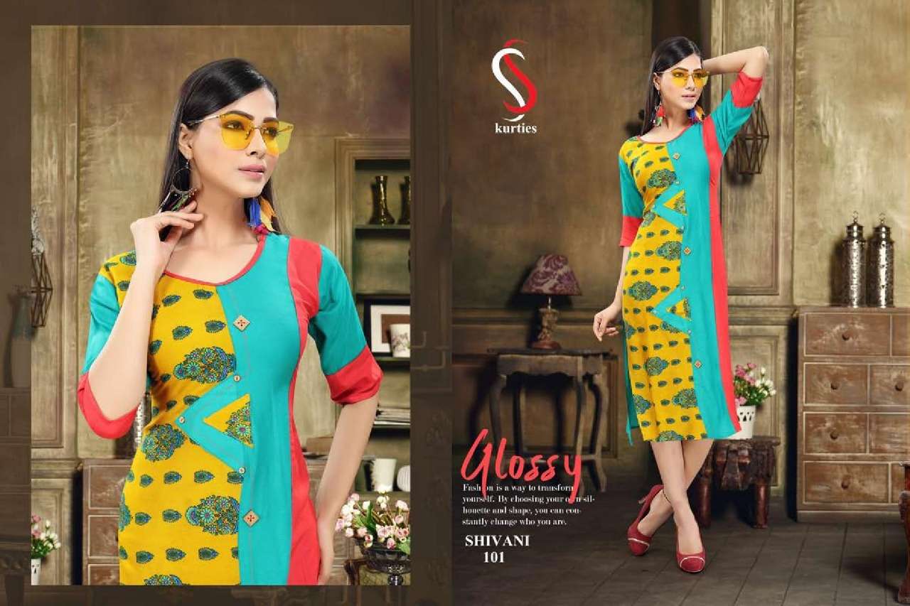 SHIVANI BY S S KURTIS 101 TO 110 SERIES BEAUTIFUL STYLISH COLORFUL FANCY PARTY WEAR & ETHNIC WEAR & READY TO WEAR RAYON PRINTED KURTIS AT WHOLESALE PRICE