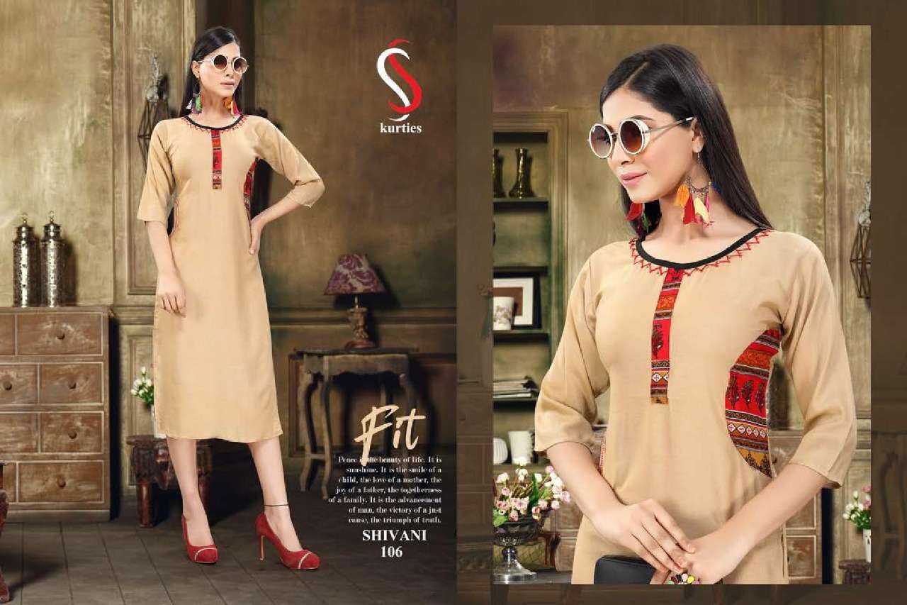 SHIVANI BY S S KURTIS 101 TO 110 SERIES BEAUTIFUL STYLISH COLORFUL FANCY PARTY WEAR & ETHNIC WEAR & READY TO WEAR RAYON PRINTED KURTIS AT WHOLESALE PRICE