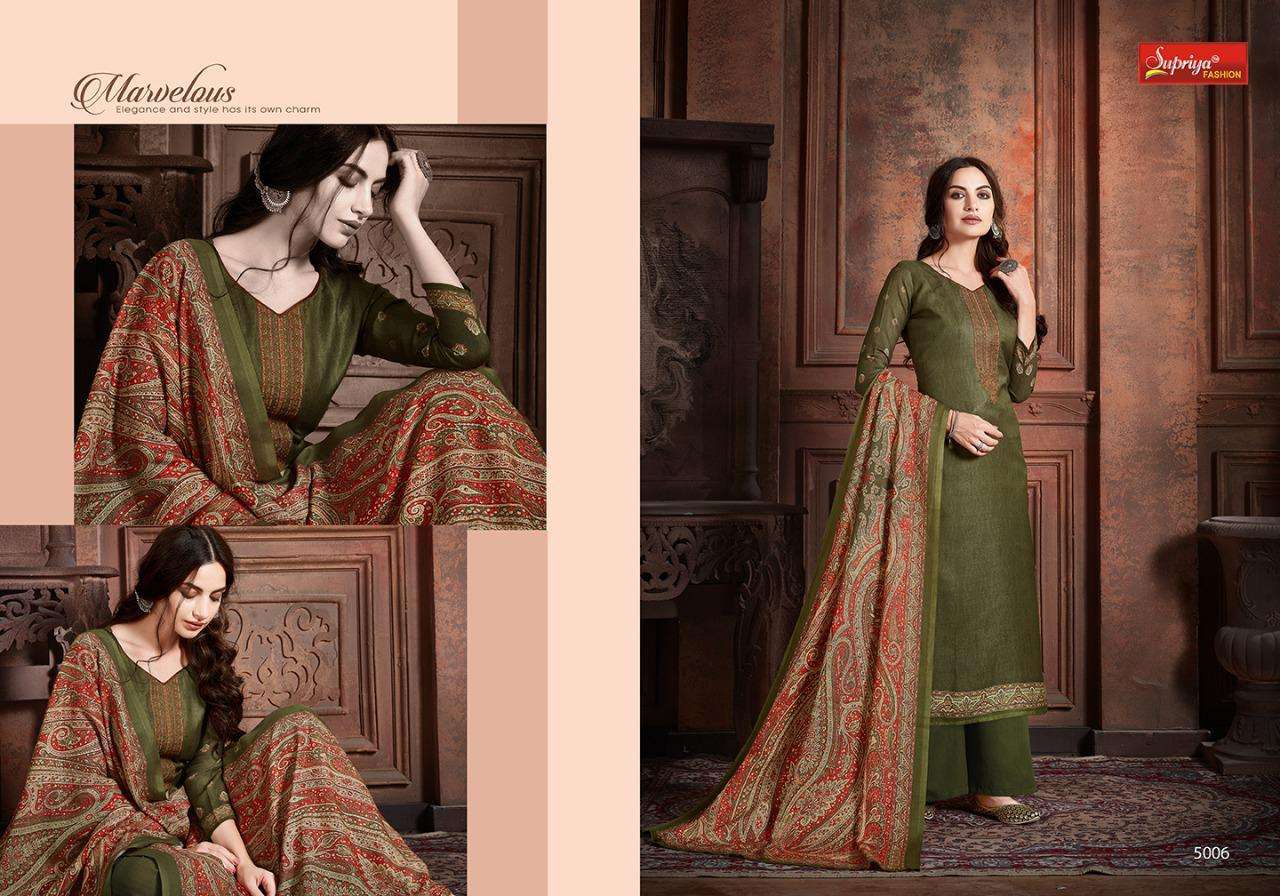 SILKINA BY SUPRIYA FASHION 5001 TO 5007 SERIES DESIGNER SUITS BEAUTIFUL STYLISH FANCY COLORFUL PARTY WEAR & OCCASIONAL WEAR PURE PASHMINA DIGITAL PRINTED WITH  EMBROIDERY DRESSES AT WHOLESALE PRICE