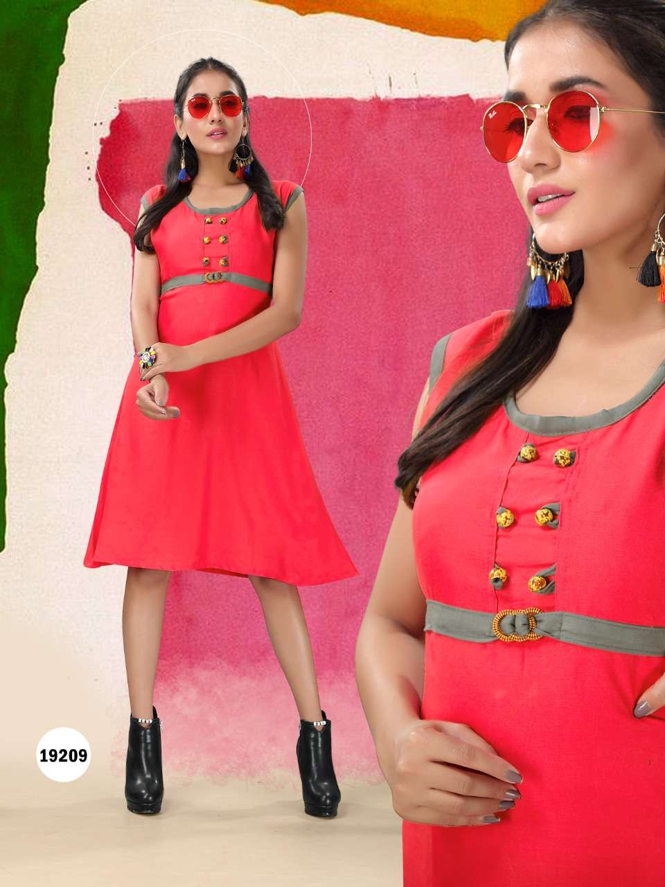 PAAVI VOL-2 BY HONEY 19201 TO 19210 SERIES BEAUTIFUL STYLISH FANCY COLORFUL CASUAL WEAR & ETHNIC WEAR & READY TO WEAR HEAVY RAYON 14KG WITH MANKA BUTTONS KURTIS AT WHOLESALE PRICE