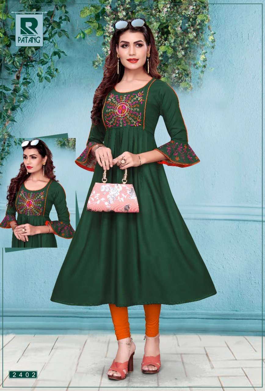 PATANG BY RAASHI 2401 TO 2412 SERIES BEAUTIFUL STYLISH FANCY COLORFUL CASUAL WEAR & ETHNIC WEAR & READY TO WEAR RAYON KURTIS AT WHOLESALE PRICE