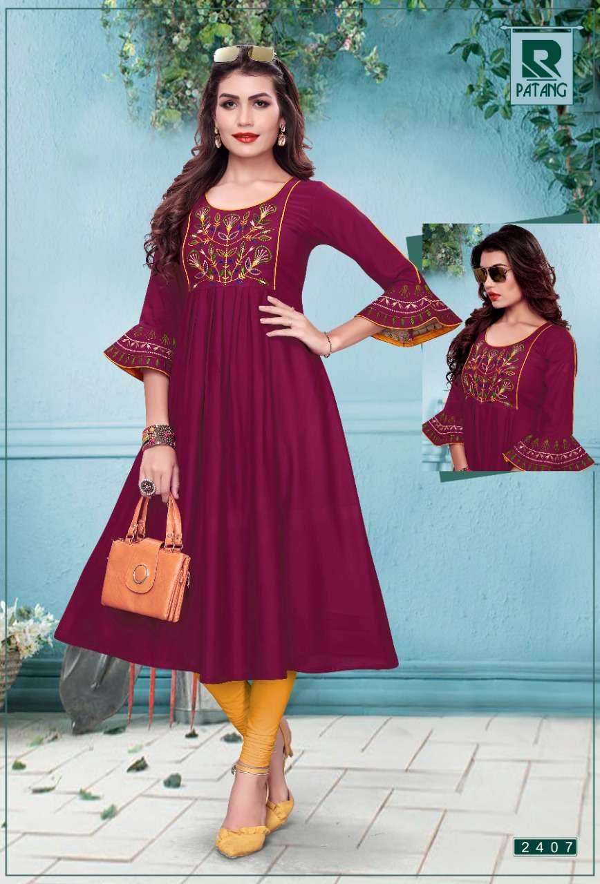 PATANG BY RAASHI 2401 TO 2412 SERIES BEAUTIFUL STYLISH FANCY COLORFUL CASUAL WEAR & ETHNIC WEAR & READY TO WEAR RAYON KURTIS AT WHOLESALE PRICE