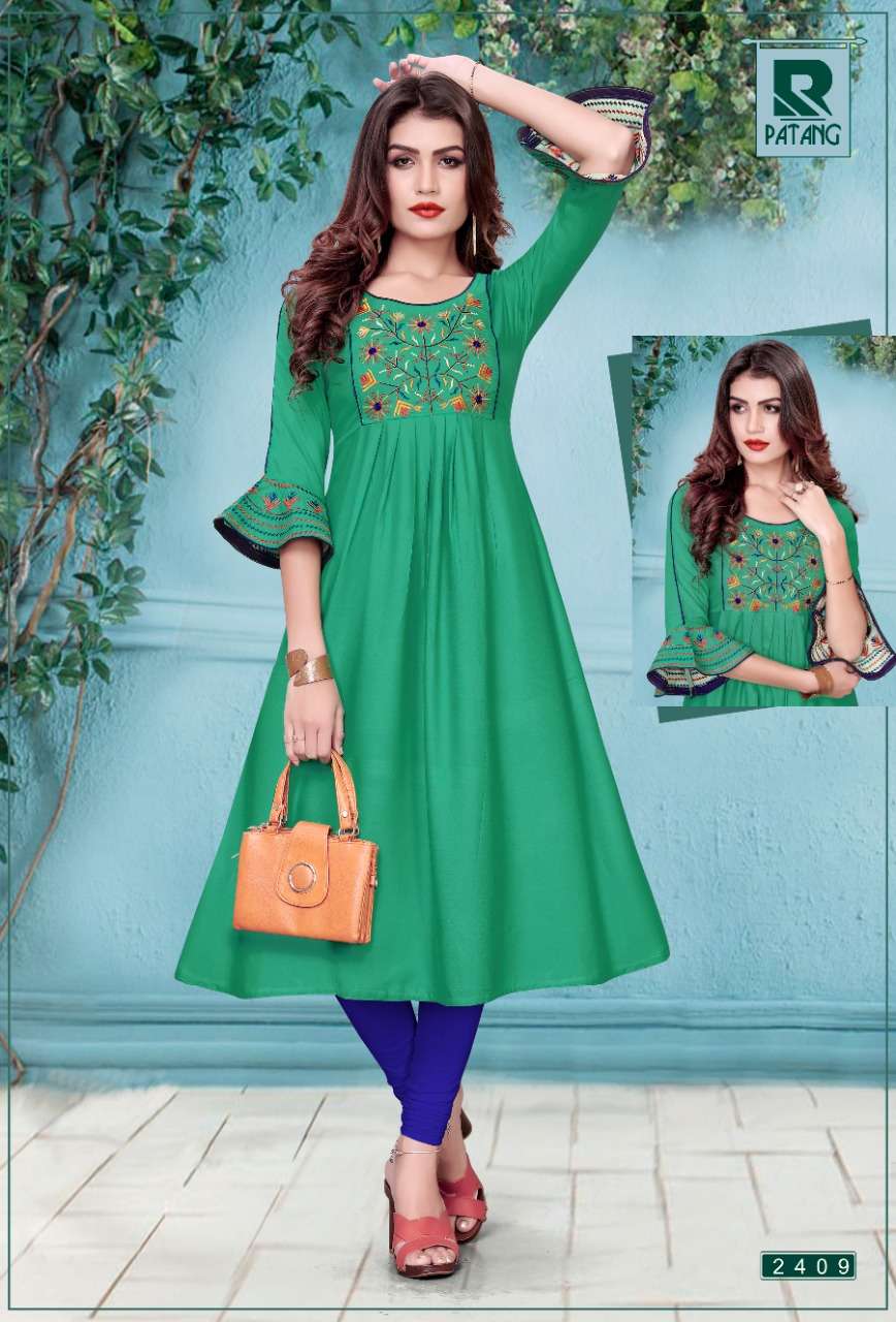 PATANG BY RAASHI 2401 TO 2412 SERIES BEAUTIFUL STYLISH FANCY COLORFUL CASUAL WEAR & ETHNIC WEAR & READY TO WEAR RAYON KURTIS AT WHOLESALE PRICE