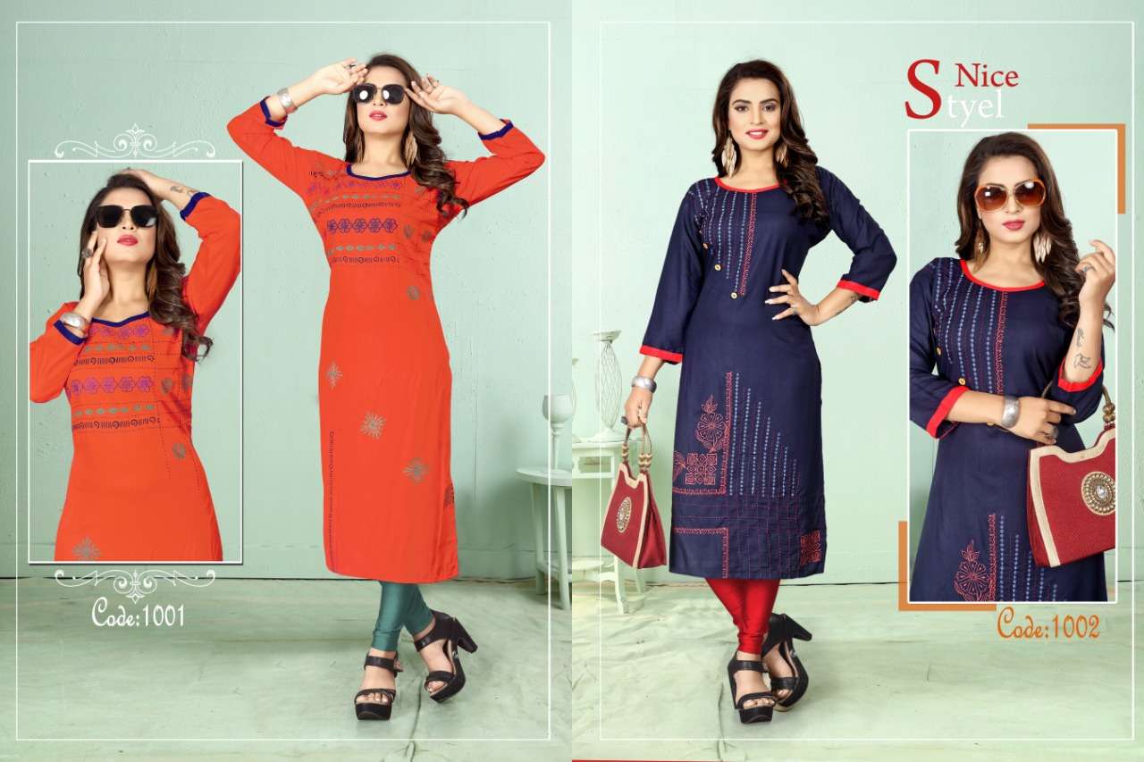 CULTURE BY POORVI DESIGNER 1001 TO 1006 SERIES BEAUTIFUL STYLISH FANCY COLORFUL CASUAL WEAR & ETHNIC WEAR & READY TO WEAR RAYON 14 KG WITH KHATA WORK KURTIS AT WHOLESALE PRICE