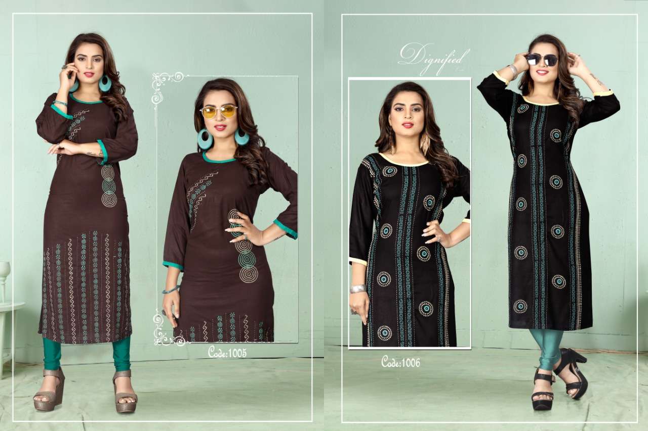 CULTURE BY POORVI DESIGNER 1001 TO 1006 SERIES BEAUTIFUL STYLISH FANCY COLORFUL CASUAL WEAR & ETHNIC WEAR & READY TO WEAR RAYON 14 KG WITH KHATA WORK KURTIS AT WHOLESALE PRICE