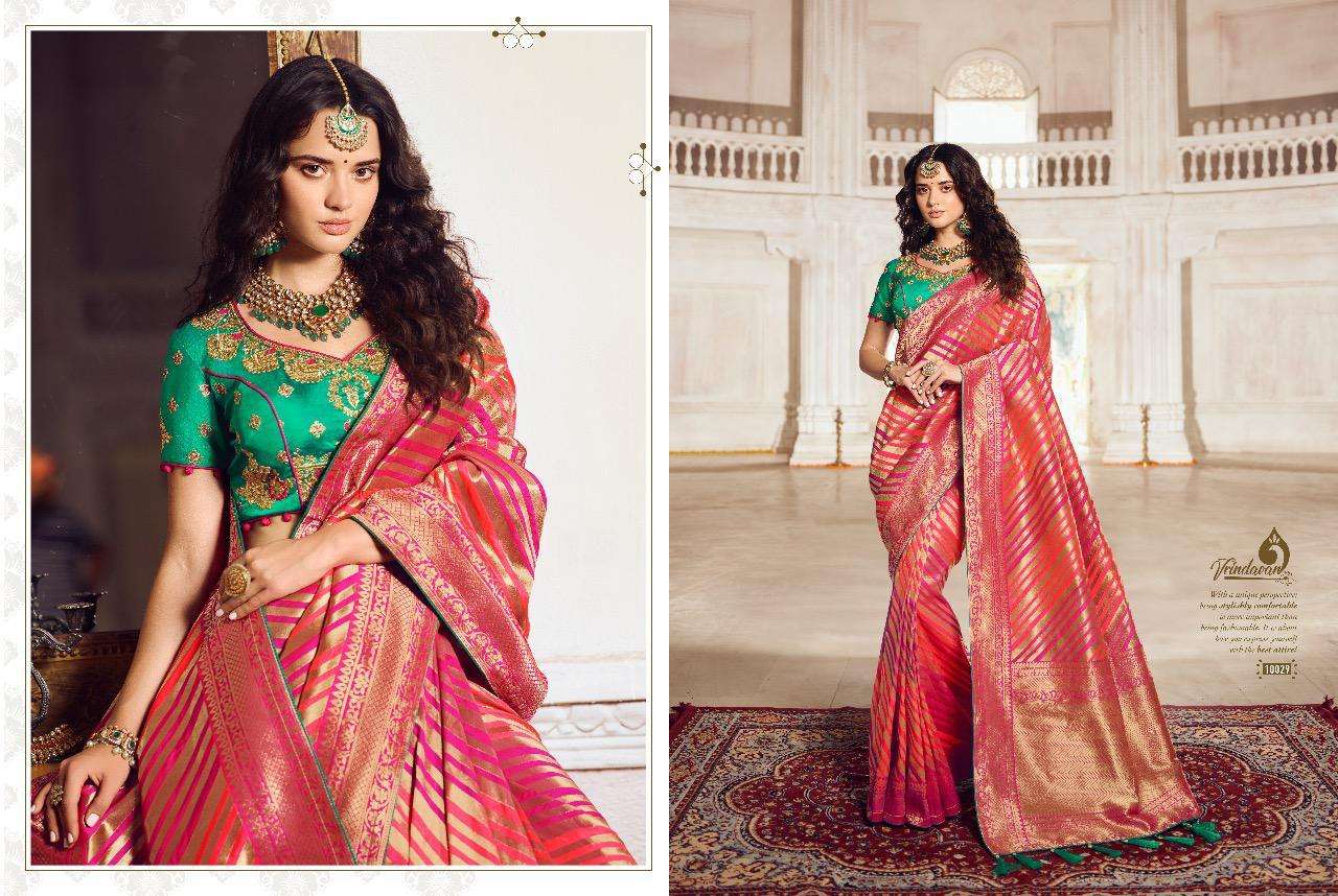 VRINDAVAN VOL-5 BY THE ROYAL COLLECTION 10028 TO 10042 SERIES INDIAN TRADITIONAL WEAR COLLECTION BEAUTIFUL STYLISH FANCY COLORFUL PARTY WEAR & OCCASIONAL WEAR FANCY SAREES AT WHOLESALE PRICE