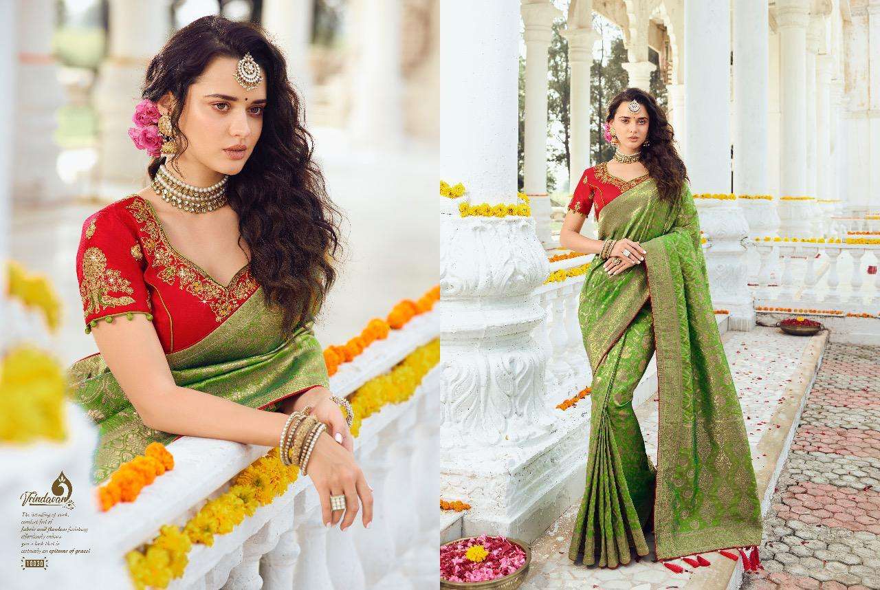 VRINDAVAN VOL-5 BY THE ROYAL COLLECTION 10028 TO 10042 SERIES INDIAN TRADITIONAL WEAR COLLECTION BEAUTIFUL STYLISH FANCY COLORFUL PARTY WEAR & OCCASIONAL WEAR FANCY SAREES AT WHOLESALE PRICE