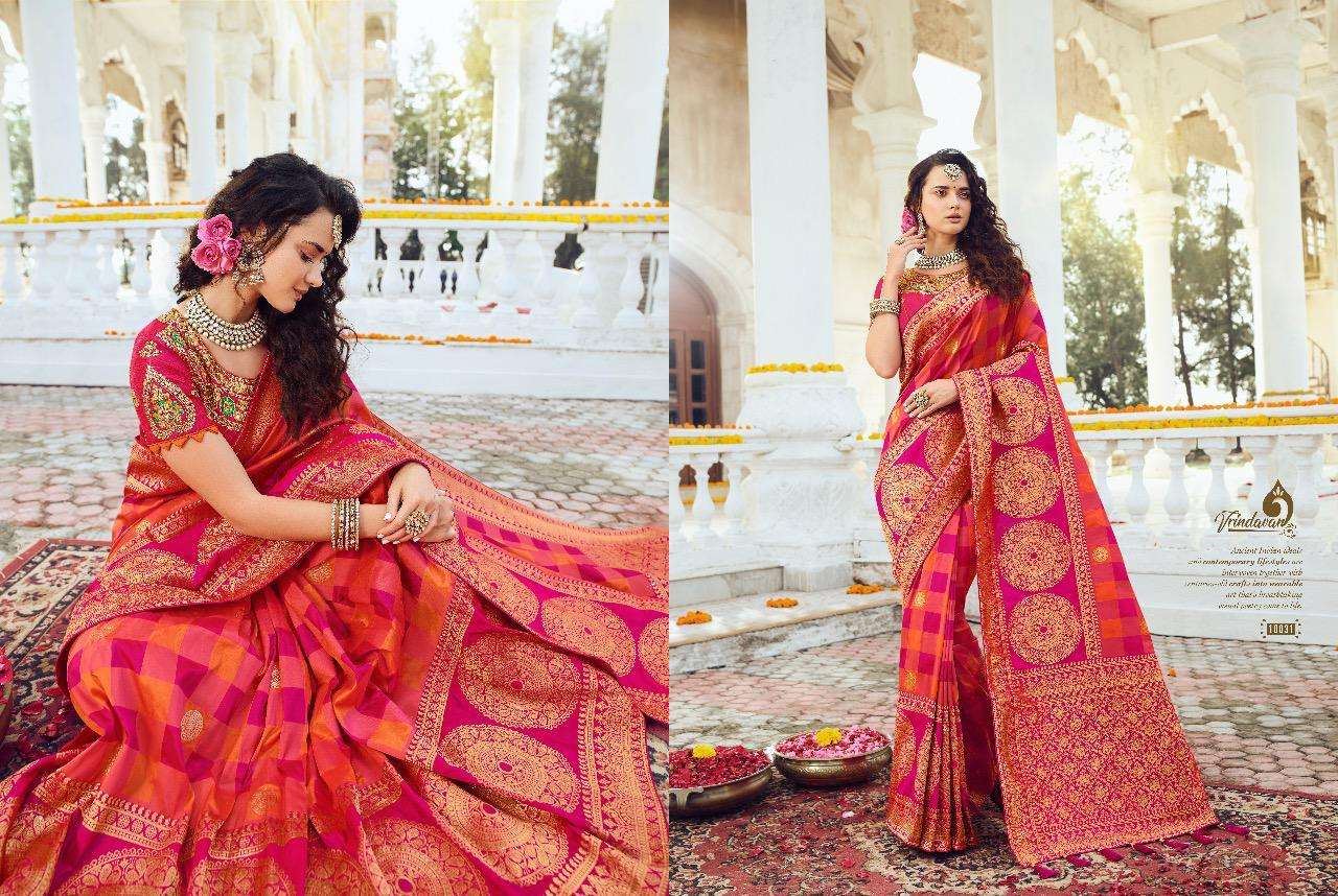 VRINDAVAN VOL-5 BY THE ROYAL COLLECTION 10028 TO 10042 SERIES INDIAN TRADITIONAL WEAR COLLECTION BEAUTIFUL STYLISH FANCY COLORFUL PARTY WEAR & OCCASIONAL WEAR FANCY SAREES AT WHOLESALE PRICE