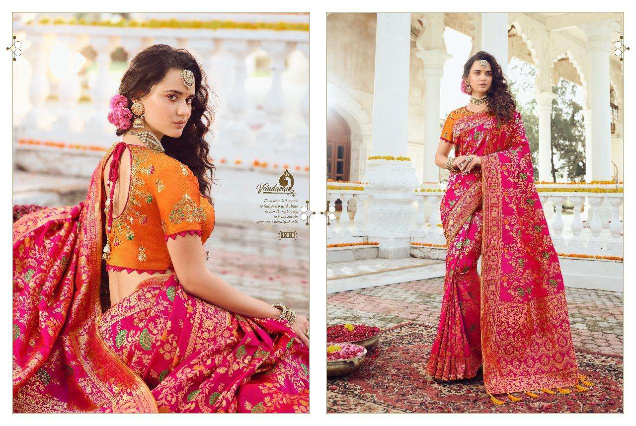 VRINDAVAN VOL-5 BY THE ROYAL COLLECTION 10028 TO 10042 SERIES INDIAN TRADITIONAL WEAR COLLECTION BEAUTIFUL STYLISH FANCY COLORFUL PARTY WEAR & OCCASIONAL WEAR FANCY SAREES AT WHOLESALE PRICE