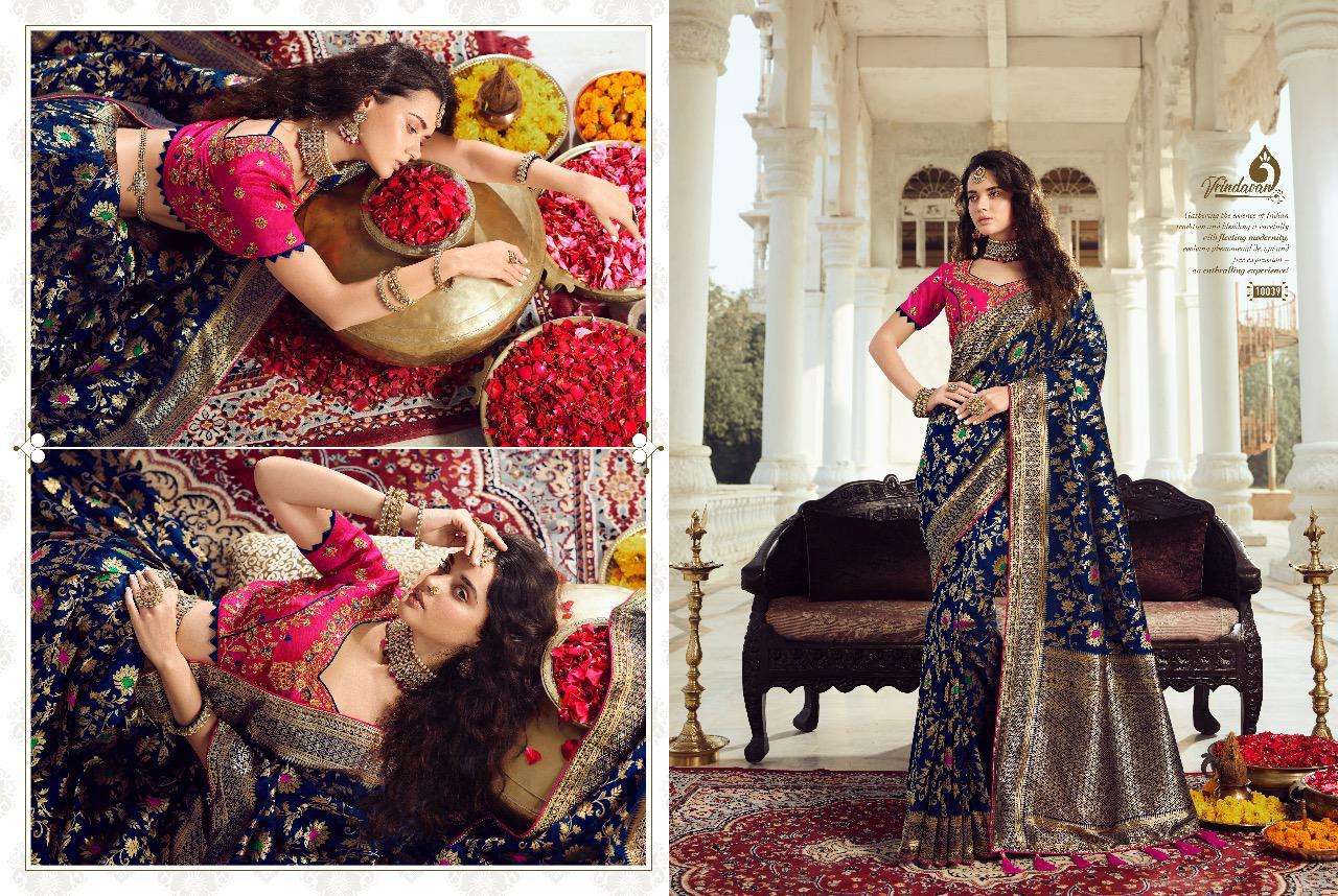 VRINDAVAN VOL-5 BY THE ROYAL COLLECTION 10028 TO 10042 SERIES INDIAN TRADITIONAL WEAR COLLECTION BEAUTIFUL STYLISH FANCY COLORFUL PARTY WEAR & OCCASIONAL WEAR FANCY SAREES AT WHOLESALE PRICE