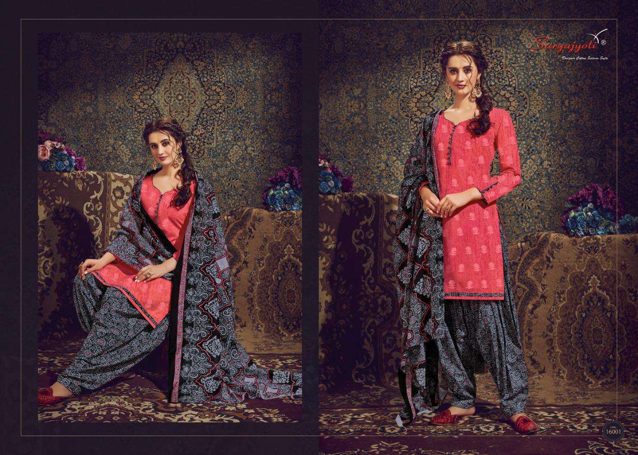 PATIALA KUDI VOL-16 BY SURYAJYOTI 16001 TO 16010 SERIES DESIGNER FESTIVE SUITS COLLECTION BEAUTIFUL STYLISH FANCY COLORFUL PARTY WEAR & OCCASIONAL WEAR COTTON PRINTED DRESSES AT WHOLESALE PRICE