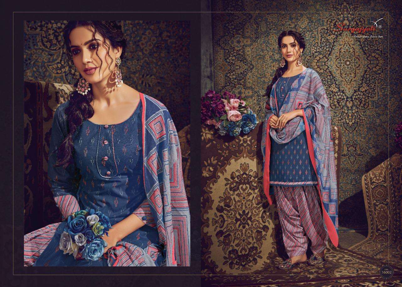 PATIALA KUDI VOL-16 BY SURYAJYOTI 16001 TO 16010 SERIES DESIGNER FESTIVE SUITS COLLECTION BEAUTIFUL STYLISH FANCY COLORFUL PARTY WEAR & OCCASIONAL WEAR COTTON PRINTED DRESSES AT WHOLESALE PRICE