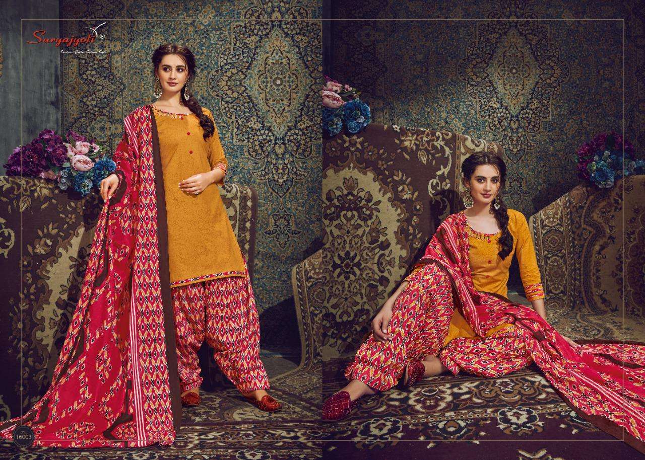 PATIALA KUDI VOL-16 BY SURYAJYOTI 16001 TO 16010 SERIES DESIGNER FESTIVE SUITS COLLECTION BEAUTIFUL STYLISH FANCY COLORFUL PARTY WEAR & OCCASIONAL WEAR COTTON PRINTED DRESSES AT WHOLESALE PRICE