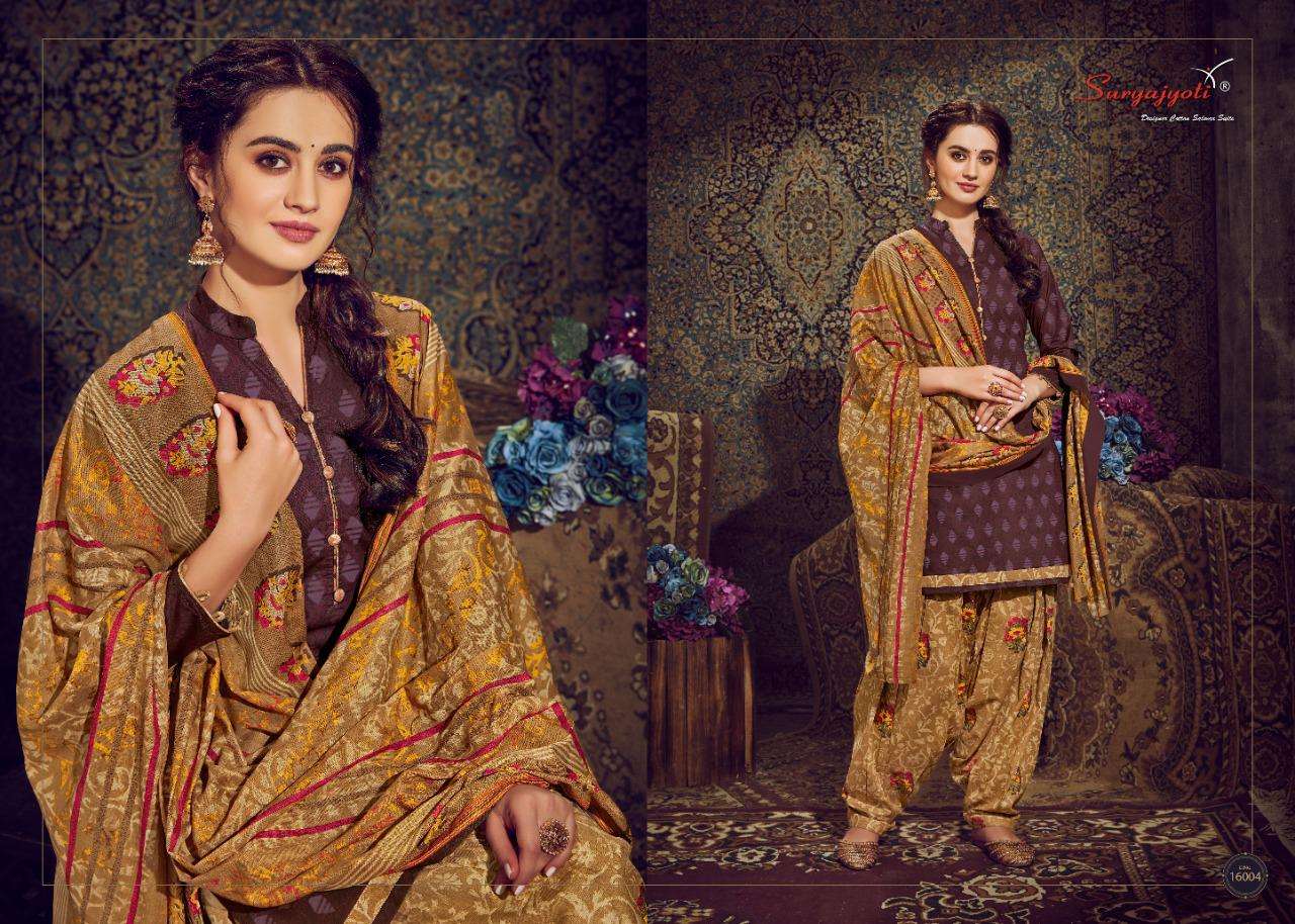 PATIALA KUDI VOL-16 BY SURYAJYOTI 16001 TO 16010 SERIES DESIGNER FESTIVE SUITS COLLECTION BEAUTIFUL STYLISH FANCY COLORFUL PARTY WEAR & OCCASIONAL WEAR COTTON PRINTED DRESSES AT WHOLESALE PRICE