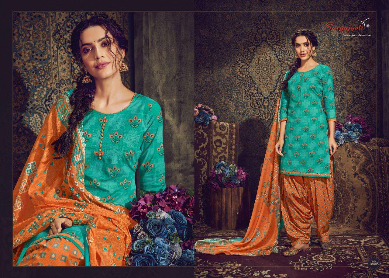 PATIALA KUDI VOL-16 BY SURYAJYOTI 16001 TO 16010 SERIES DESIGNER FESTIVE SUITS COLLECTION BEAUTIFUL STYLISH FANCY COLORFUL PARTY WEAR & OCCASIONAL WEAR COTTON PRINTED DRESSES AT WHOLESALE PRICE