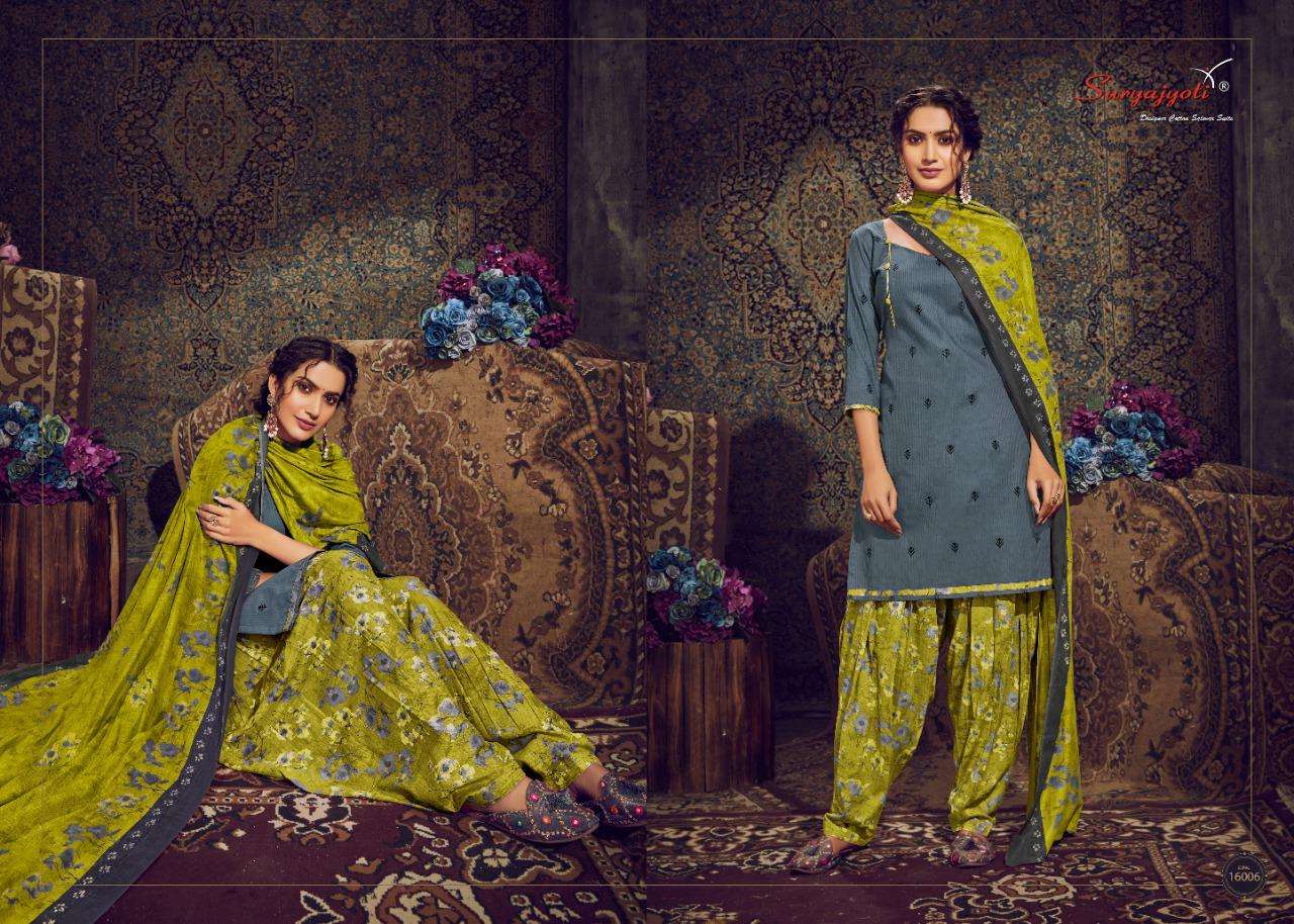 PATIALA KUDI VOL-16 BY SURYAJYOTI 16001 TO 16010 SERIES DESIGNER FESTIVE SUITS COLLECTION BEAUTIFUL STYLISH FANCY COLORFUL PARTY WEAR & OCCASIONAL WEAR COTTON PRINTED DRESSES AT WHOLESALE PRICE