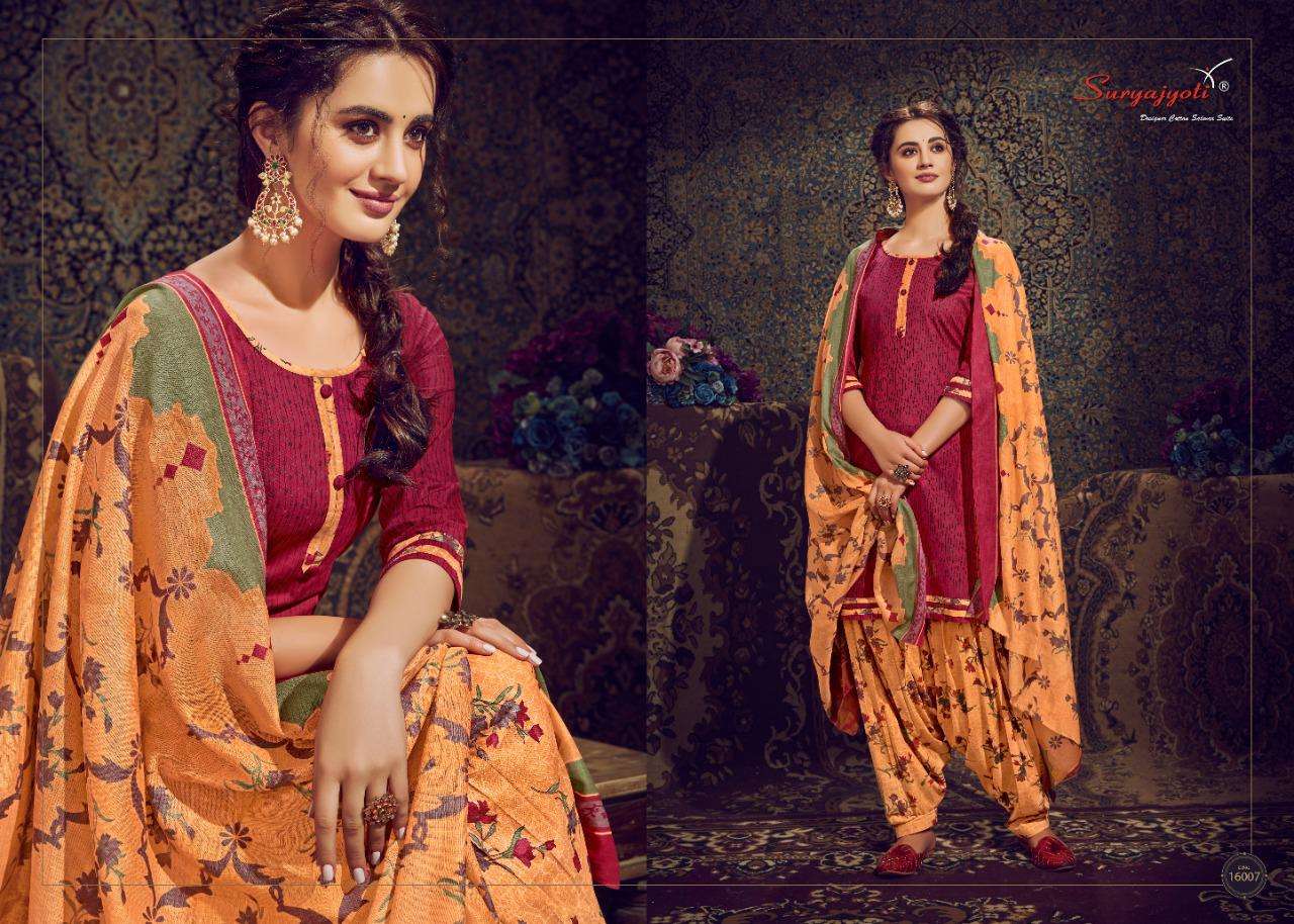 PATIALA KUDI VOL-16 BY SURYAJYOTI 16001 TO 16010 SERIES DESIGNER FESTIVE SUITS COLLECTION BEAUTIFUL STYLISH FANCY COLORFUL PARTY WEAR & OCCASIONAL WEAR COTTON PRINTED DRESSES AT WHOLESALE PRICE