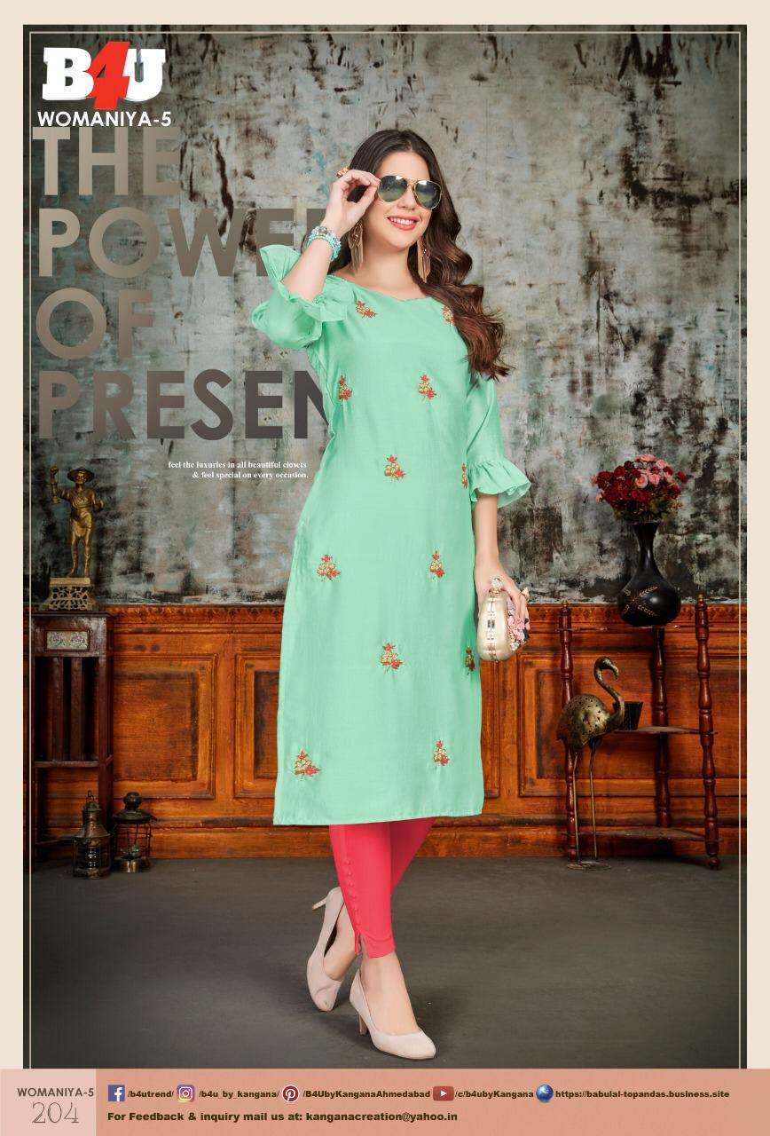 WOMANIYA VOL-5 BY B4U FASHION 801 TO 809 SERIES DESIGNER STYLISH FANCY COLORFUL BEAUTIFUL PARTY WEAR & ETHNIC WEAR COLLECTION FANCY HEAVY KURTIS AT WHOLESALE PRICE